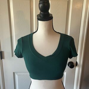 SHEIN Green Fitted Crop Top Short Sleeve